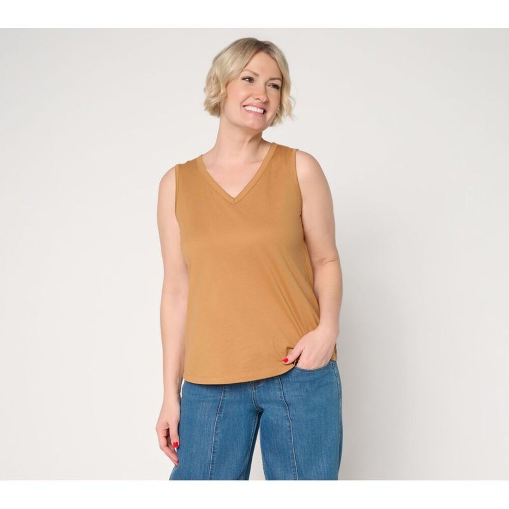 Peace Love World Women's Top Sz XS 100% Cotton Knit V-Neck Tank Brown
